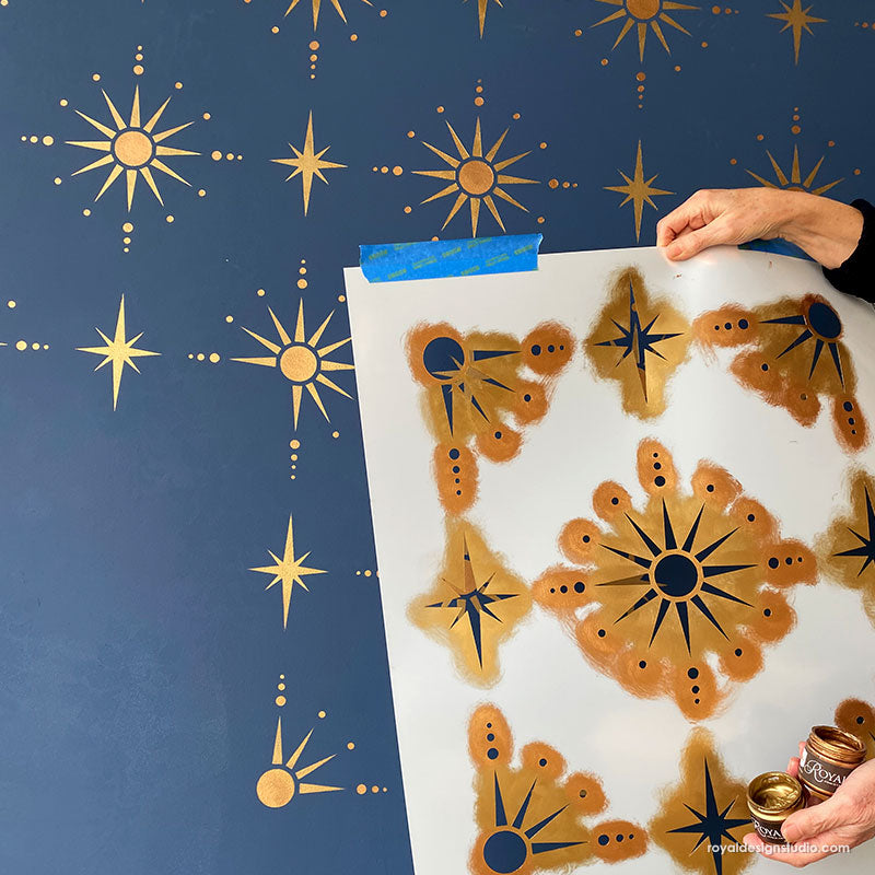 Starlight Allover Wall Stencil - Reusable DIY Painting Template for Home Decor, Nursery, Bedroom & Living Room - Perfect for Creating Stunning Celestial Patterns on Walls and Ceilings