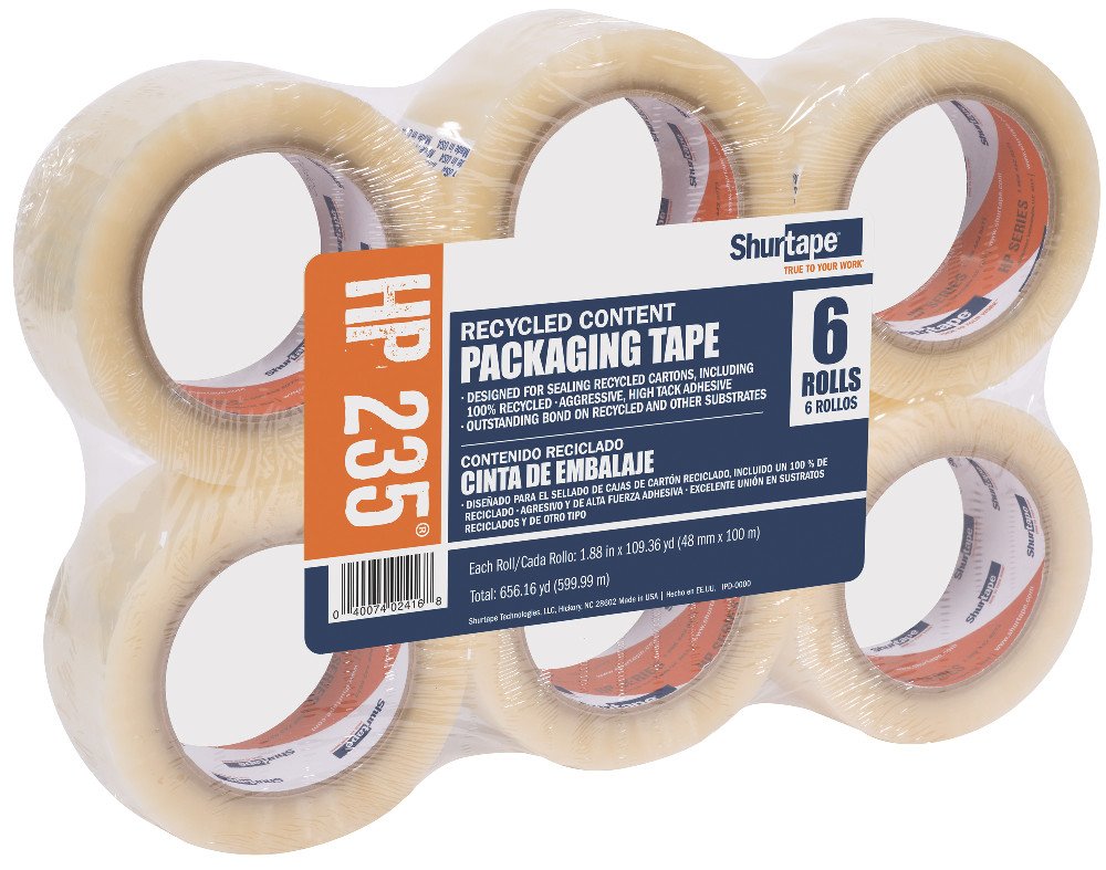 Shurtape HP 235 Hot Melt Packaging Tape 48mm x 100m (6 Rolls) - Clear Strong Adhesive for Shipping Boxes, Recycled Cartons & Moving Supplies - Ideal for Warehouse, E-commerce & Home Packing