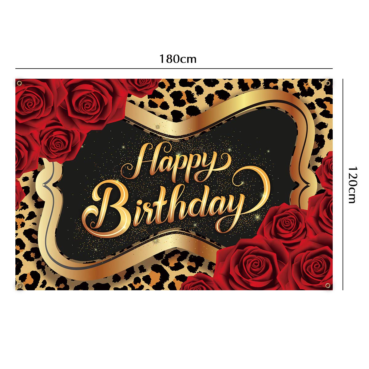 Red Rose Leopard Print Happy Birthday Backdrop – 4x6 ft Party Decor Photography Background for Girls, Women, Sisters & Daughters | Perfect for Birthday Parties, Dessert Tables & Photo Booths