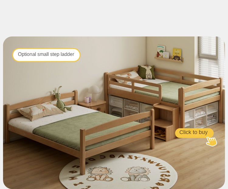 Solid Wood Beech & Birch White Detachable Bunk Bed for Kids - Perfect for Small Bedrooms, Guest Rooms & Space-Saving Kids' Rooms