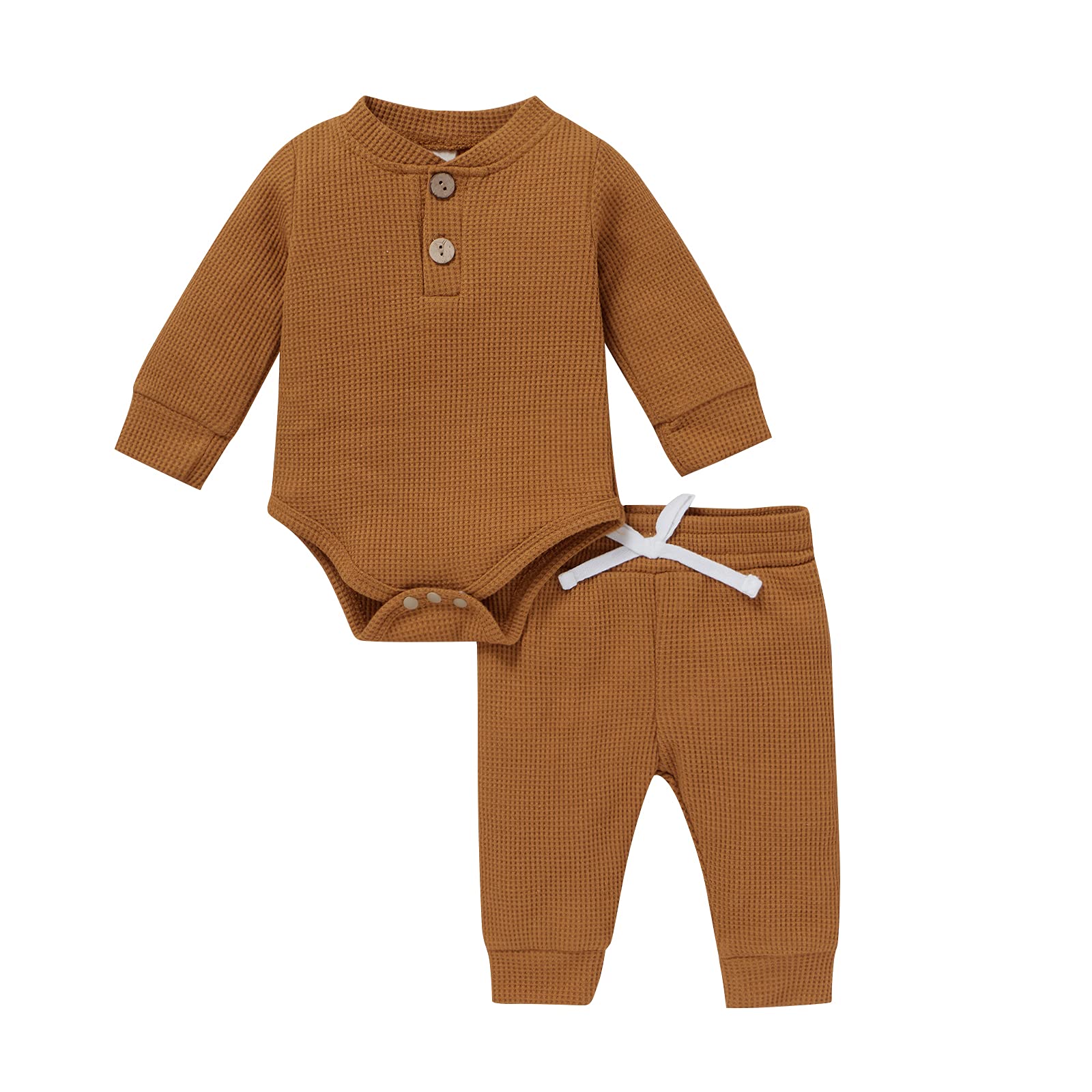 Unisex Newborn Baby Clothes Set - Fall/Winter Waffle Knit Long Sleeve Top & Pants Outfit for Boys & Girls | Soft Infant Wear for Daily Comfort & Photo Shoots
