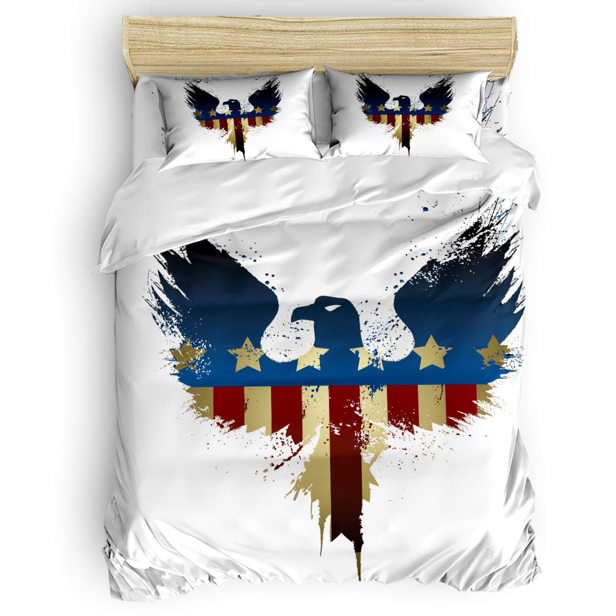 Laibao Home 4-Piece King Size Bedding Set - Soft Comforter Cover, Flat Sheet & Pillowcases with Eagle & American Flag Design for Kids, Teens & Adults - Perfect for Bedroom, Dorm & Guest Room Decor