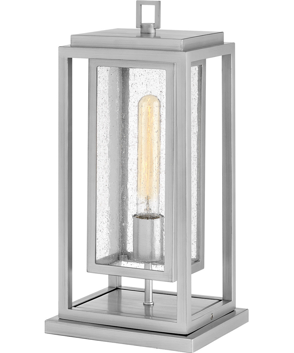 1 Light Medium Pier Mount Lantern in Satin Nickel - Outdoor Wall Lighting for Porch, Garden & Entryway - Weather Resistant Fixture