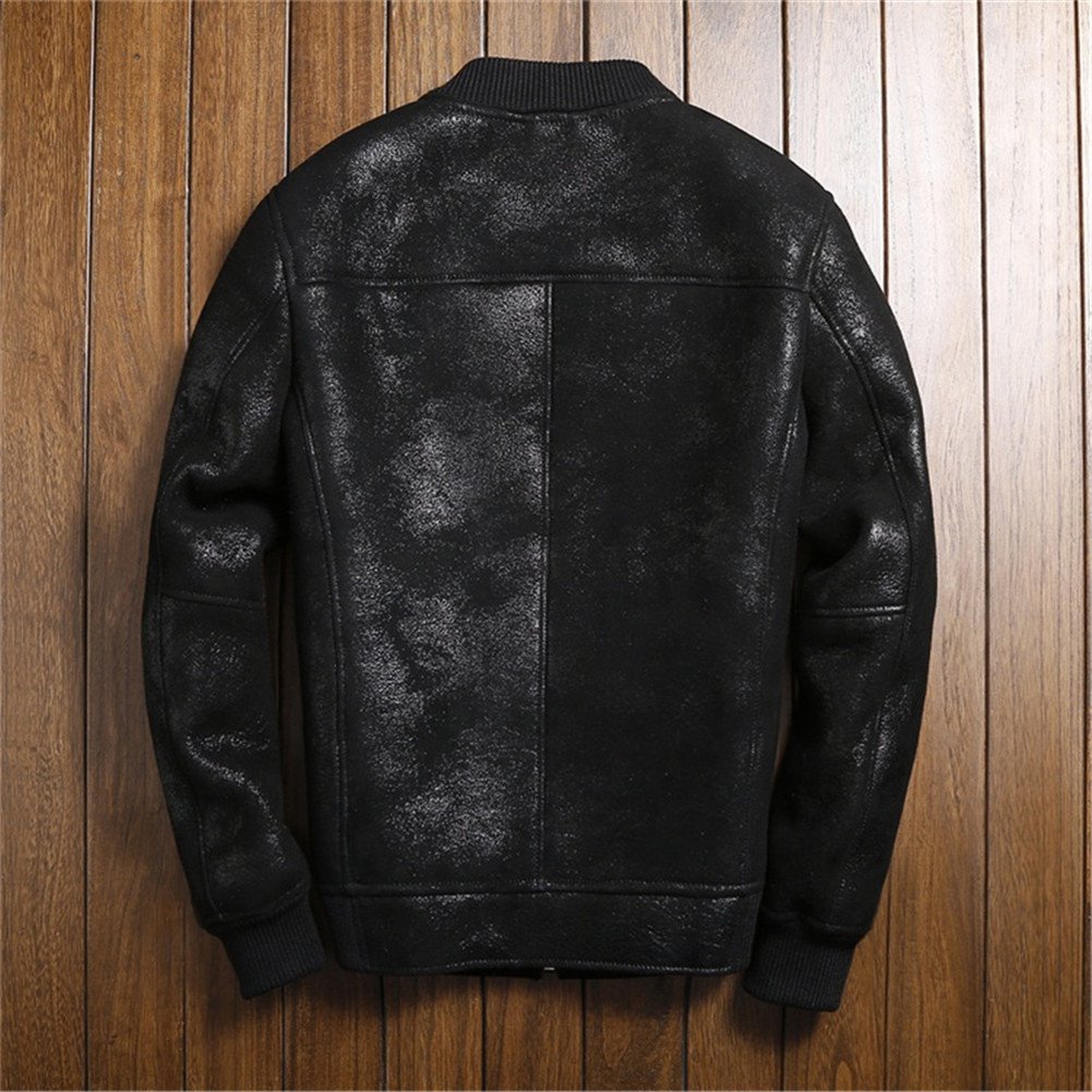 Men's Shearling Leather Jacket - Warm Sheepskin Pilot Coat for Motorcycle & Winter