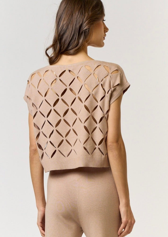 Stylish Taupe Cut Out Detail Sweater Top for Women | Trendy Fall Fashion for Casual Outings & Date Nights