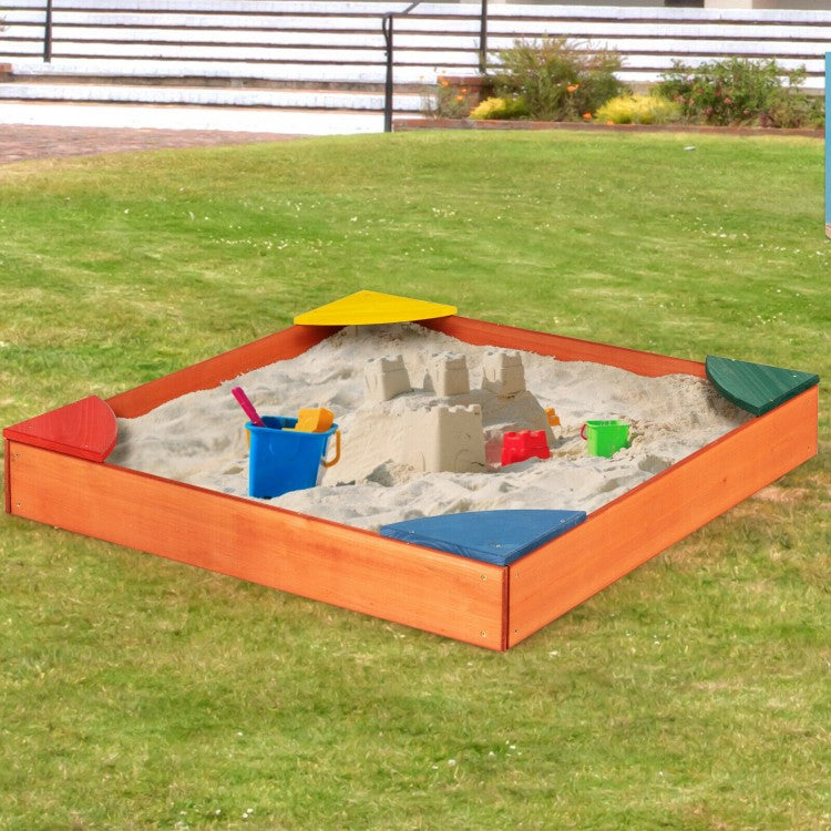 Kids Outdoor Wooden Sandbox with Built-in Corner Seats - Durable Backyard Play Sand Box for Toddlers & Children - Perfect for Outdoor Playtime, Garden Activities & Sensory Development