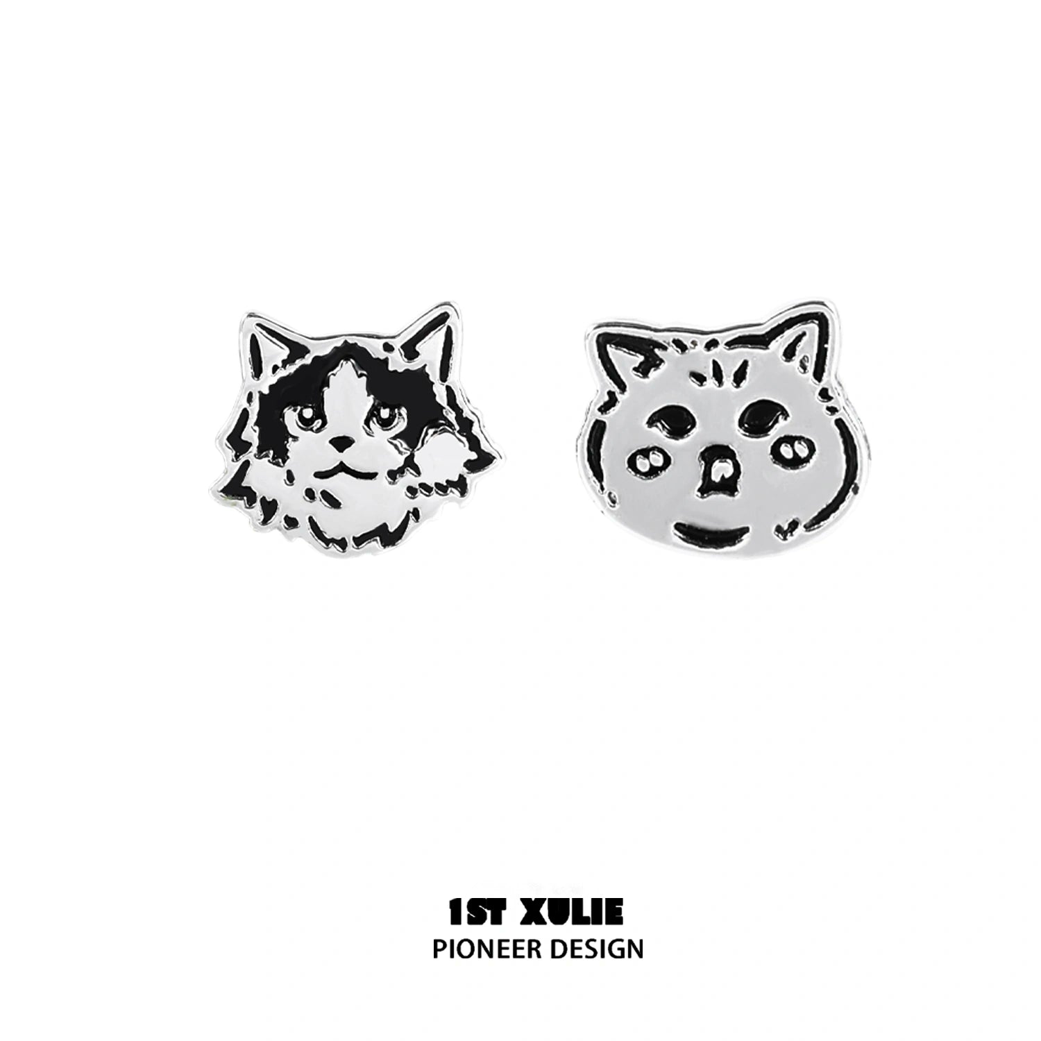 Graffiti Kitten S925 Sterling Silver Stud Earrings for Women - Cute Cartoon Cat Earrings for Everyday Wear, Gift for Cat Lovers & Trendy Jewelry for Casual Outfits