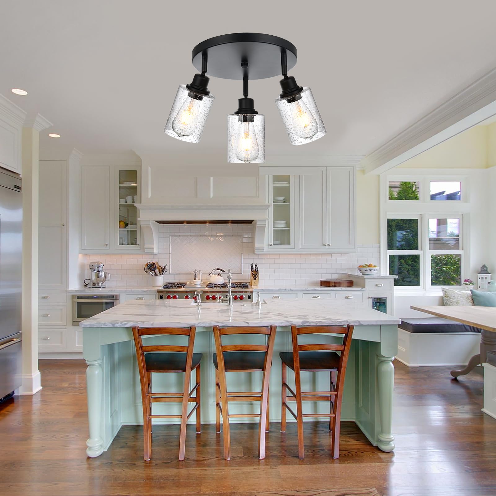 3-Light Modern Black Track Lighting Fixture with Adjustable Rotating Heads - Industrial Ceiling Spotlight for Kitchen, Dining Room, Hallway, Closet & Dorm Room Lighting