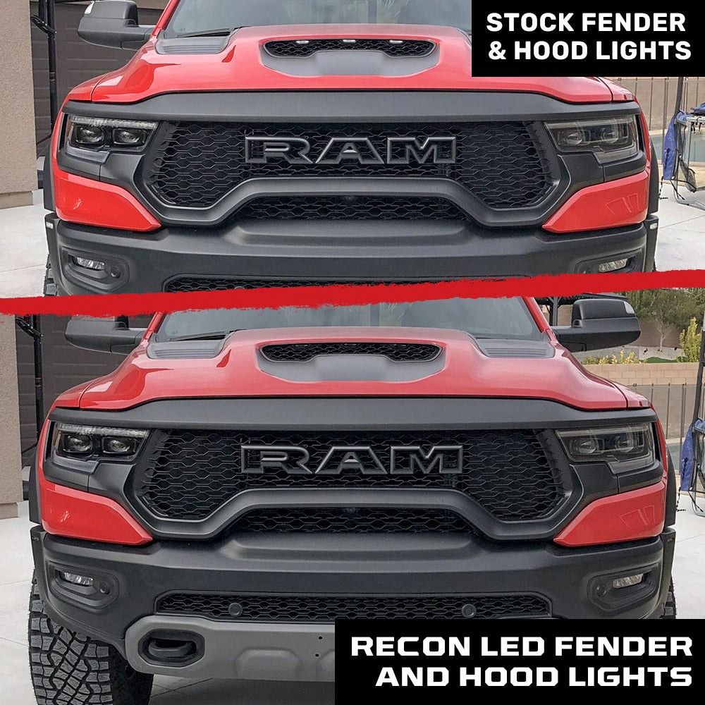 Dodge RAM 1500 TRX 7-Piece Fender & Hood LED Light Kit - Smoked Lens, White/Amber Running Lights with Startup Sequence | Off-Road Lighting for Trucks & Night Driving