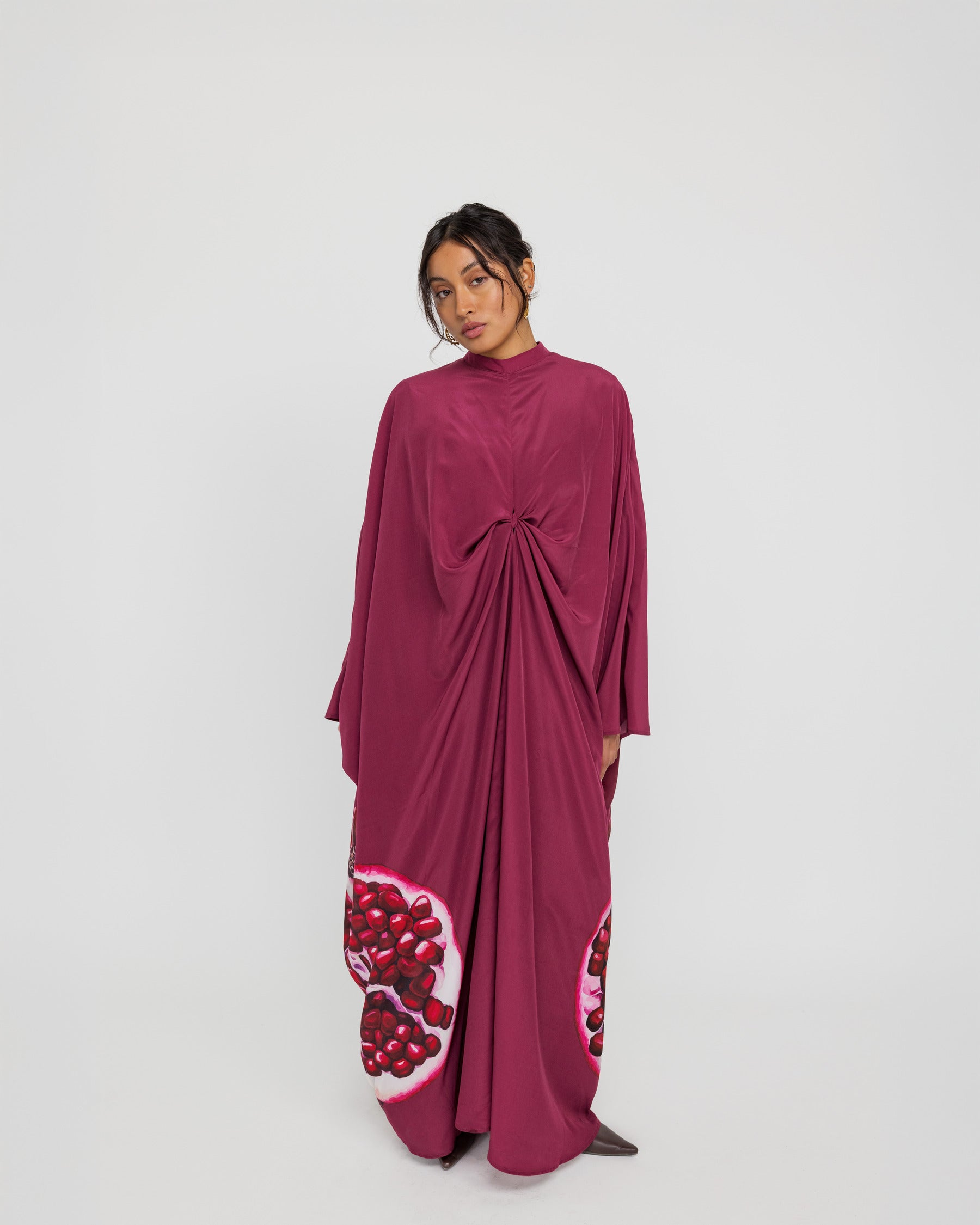 Elegant Pomegranate Draped Kaftan Dress - Boho Chic Flowy Maxi Dress for Women - Perfect for Beach Vacations, Summer Parties & Resort Wear