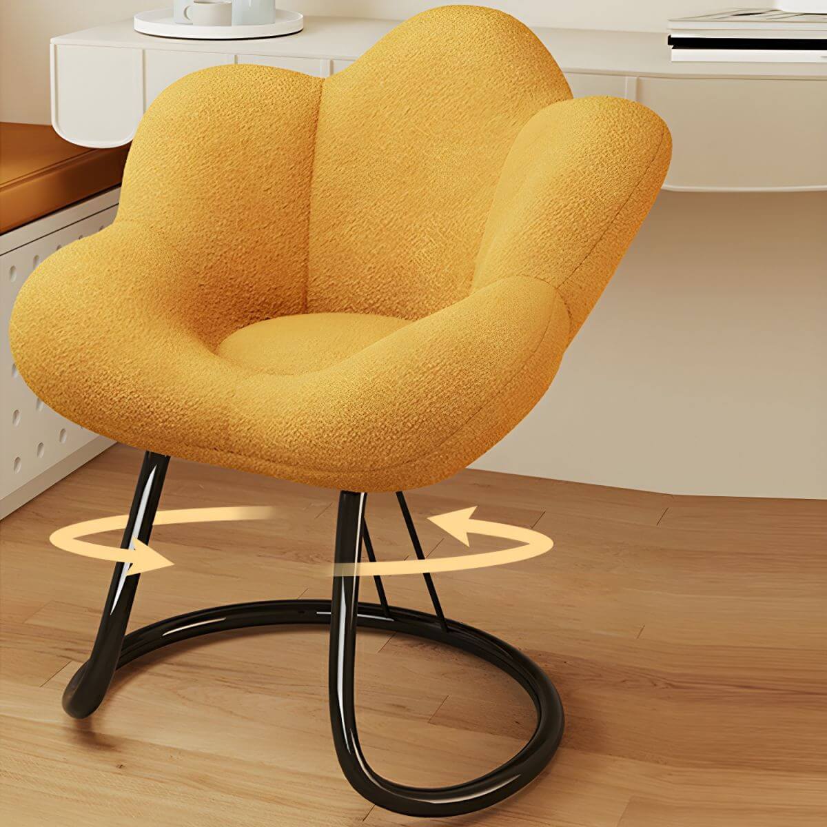 Modern Vanity Stool with Soft Lamb Wool Upholstery & Sturdy Metal Base - Perfect for Bedroom Dressing Table, Bathroom Makeup Area & Boudoir Decor