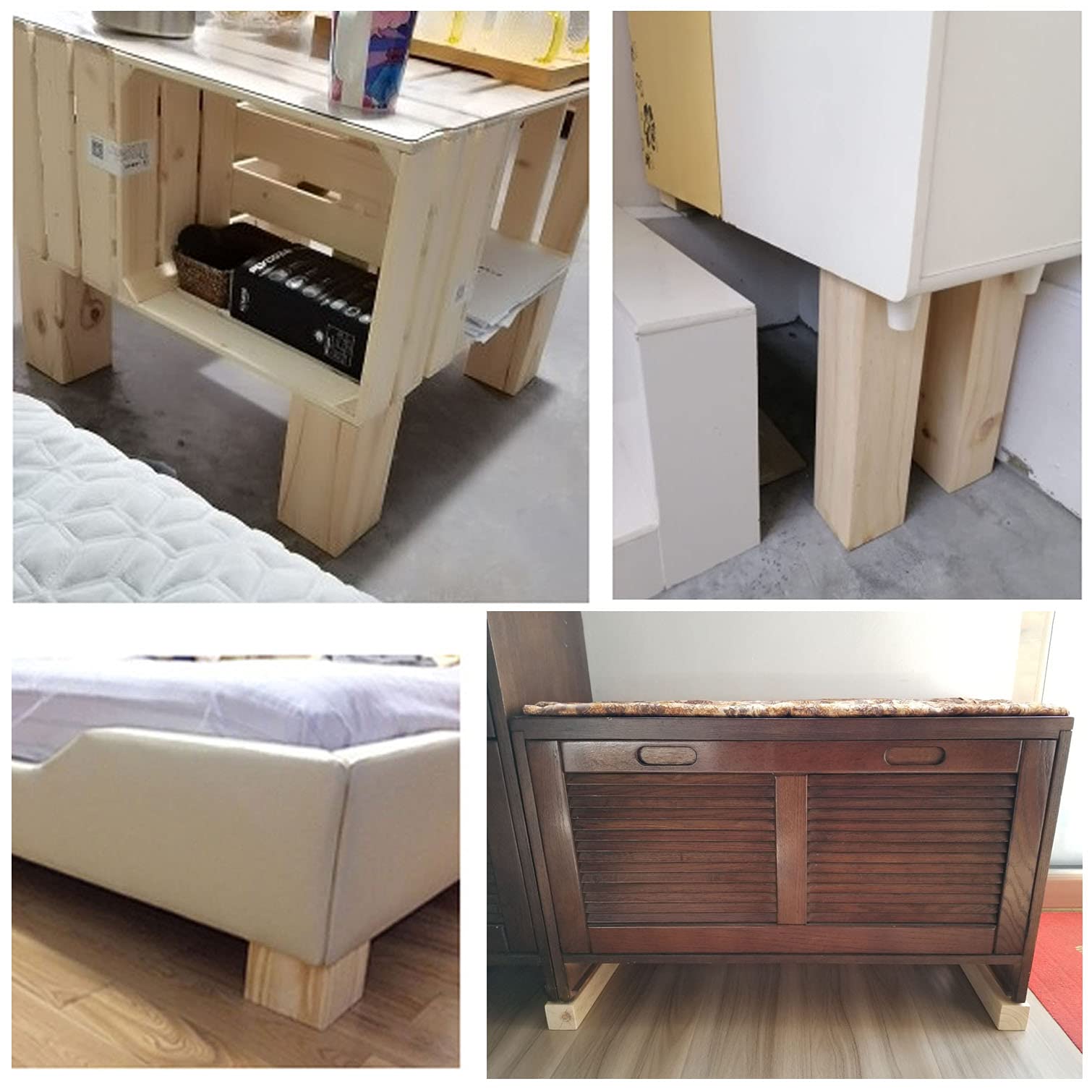 4 Pack Solid Wood Furniture Risers - Heavy Duty Pine Bed & Sofa Lifters, 6x6x8cm, Supports 500kg - Natural Wooden Leg Extenders for Beds, Tables, Cabinets - Perfect for Home Office, Dorm Room & Living Room Furniture Height Adjustment