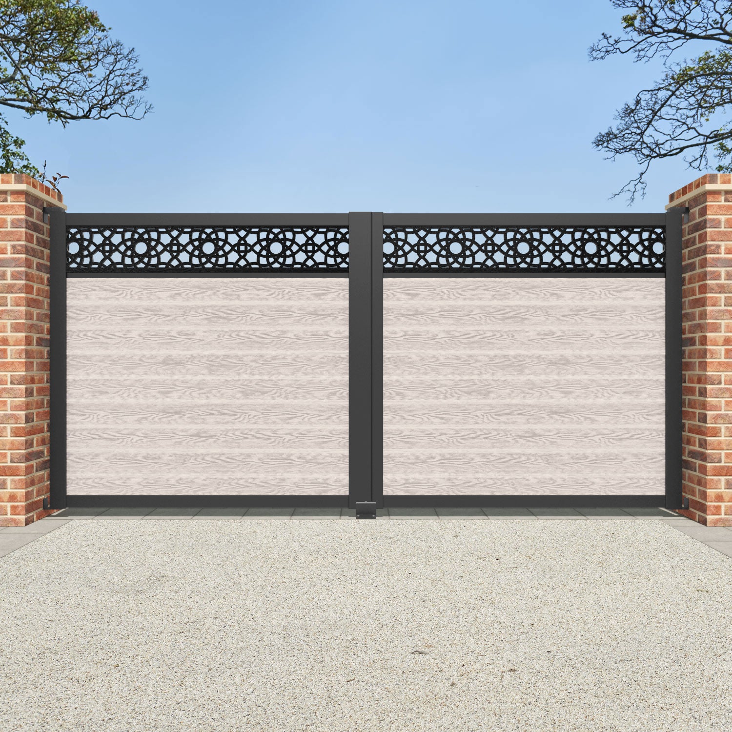 Classic Amber Straight Top Driveway Gate - Mid Stone Design with Top Screen | Durable Metal Fence Gate for Home Security & Curb Appeal | Perfect for Driveways, Gardens & Property Entrances