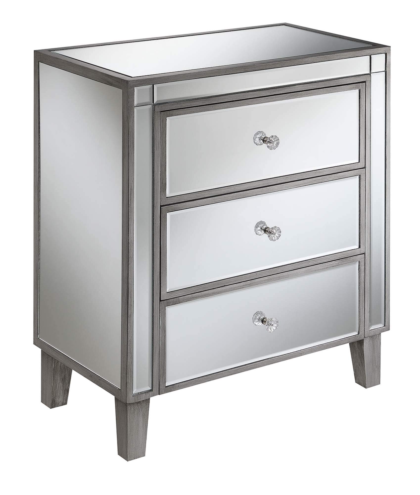 Gold Coast Large Mirrored 3 Drawer End Table - Antique Silver Finish with Mirror Top | Stylish Bedside Nightstand or Living Room Accent Table for Home Decor