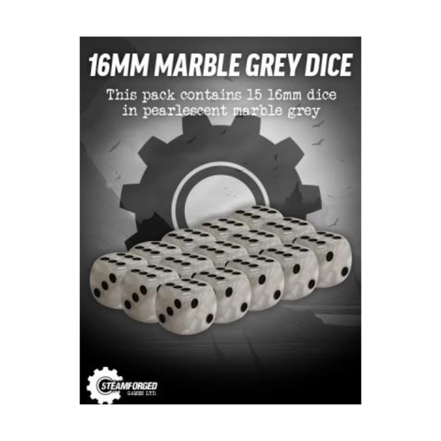 16mm Marble Grey D6 Dice (15-Pack) for Tabletop RPG Gaming