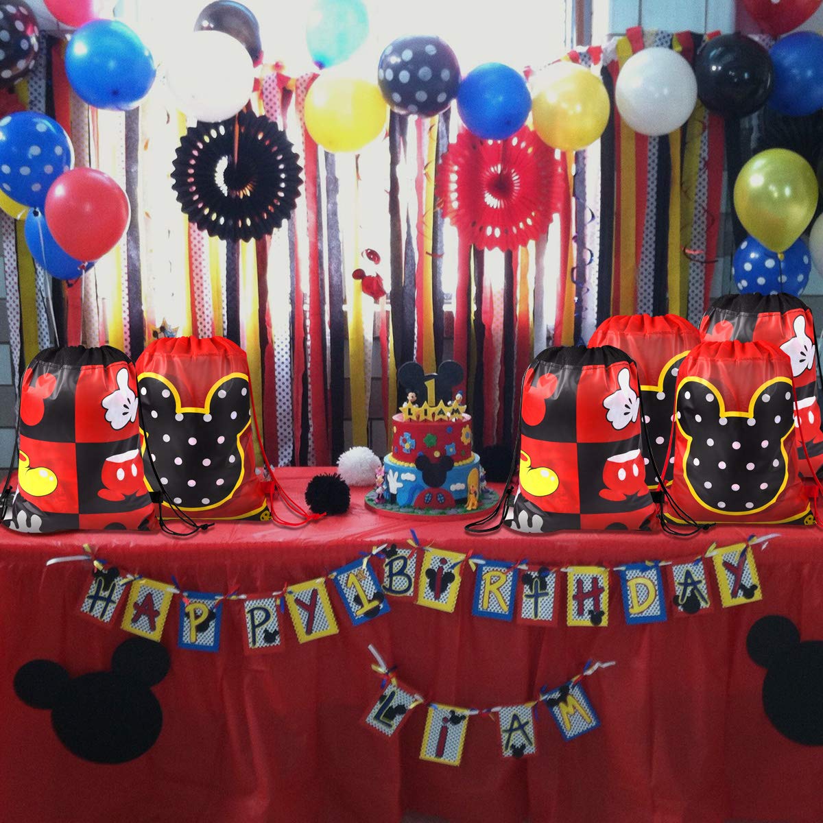 Rekcopu Mickey Mouse Favor Bags - Reusable Non-Woven Treat Candy Goodie Gift Bags for Baby Birthday Party Supplies & Baby Shower Decorations | Perfect for Mouse Theme Parties, Halloween Treats & Kids' Celebration Favors