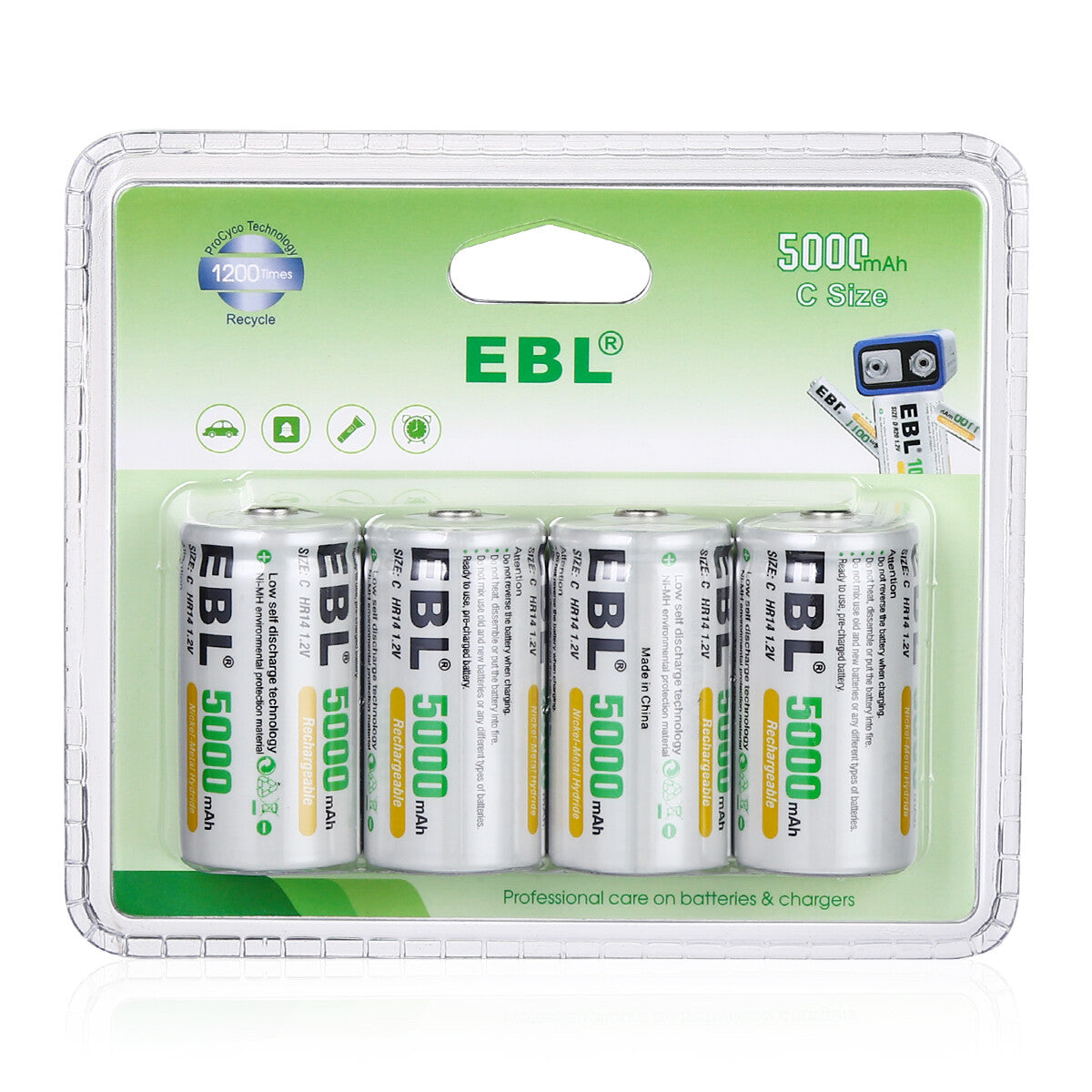 EBL 5000mAh Rechargeable C Batteries - 4 Pack with USB Charger | Long Lasting Power for Flashlights, Toys, Radios & Emergency Devices