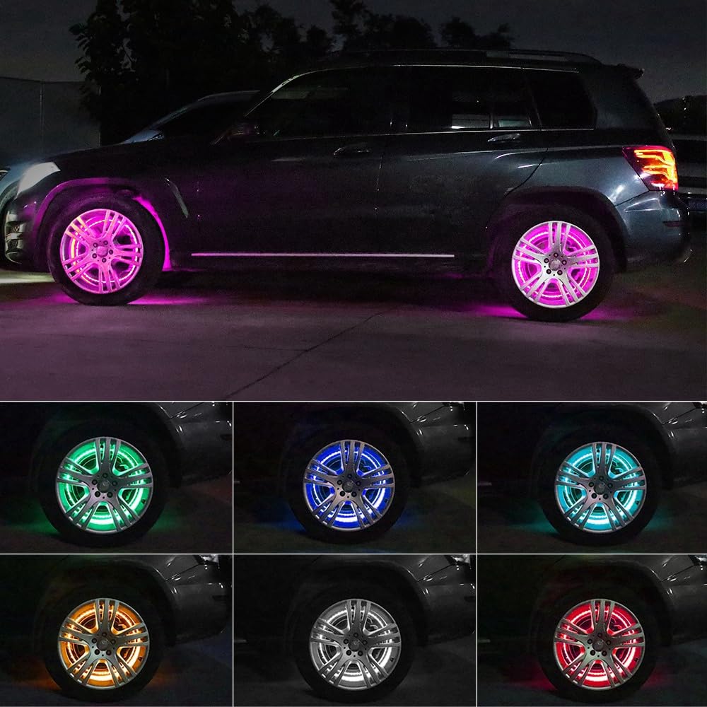 Blueshyhall 15.5 Inch RGB Color Changing LED Wheel Ring Lights (4 Pack) - Multi-Color Chasing Dancing Lights for Trucks, Offroad Vehicles & Pickups - Perfect for Night Driving, Car Shows & Off-Road Adventures