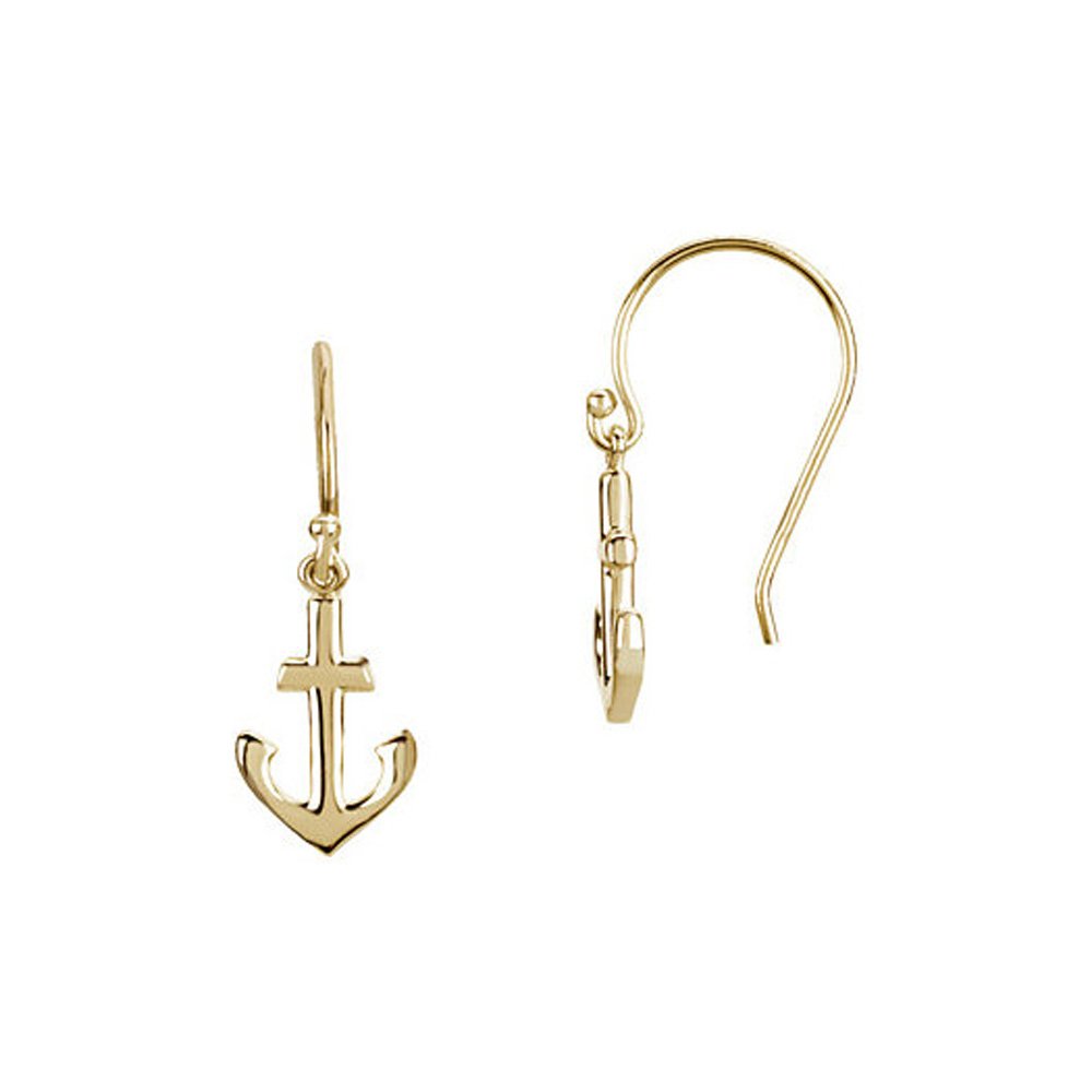 14k Yellow Gold Petite Anchor Dangle Earrings for Women