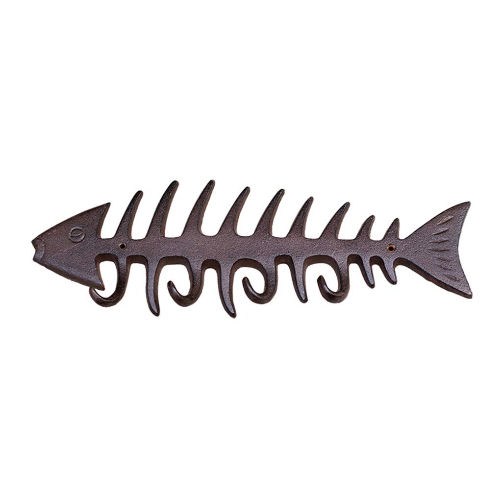 Metal Fish Bone Wall Hooks - 4 Pack Brown Coat Rack for Indoor & Outdoor Use - Garden, Courtyard, Entryway Organization (33.5x11cm) - Durable Multi-Purpose Hanging Hooks for Coats, Hats, Bags & Decor