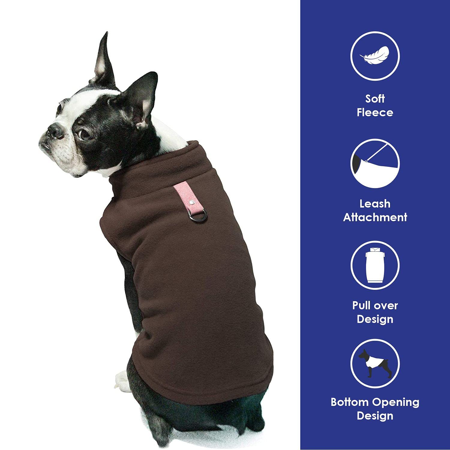 Gooby Fleece Vest Dog Sweater - Brown, X-Small - Warm Pullover Fleece Jacket for Small Dogs with O-Ring Leash Attachment - Winter Dog Coat for Cold Weather - Perfect for Small Breed Puppies & Adult Dogs (Boy/Girl) - Ideal for Outdoor Walks, Park Visits & Winter Adventures