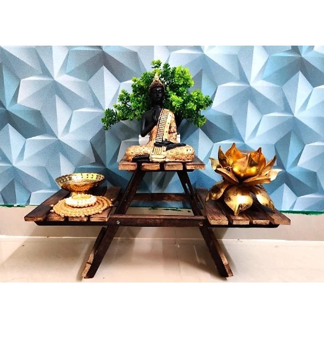 PSQURMART Mango Wood Flower Pot Stand Planter - Handmade Rustic Indoor/Outdoor Plant Holder for Home & Garden Decor - Perfect for Succulents, Herbs & Small Plants