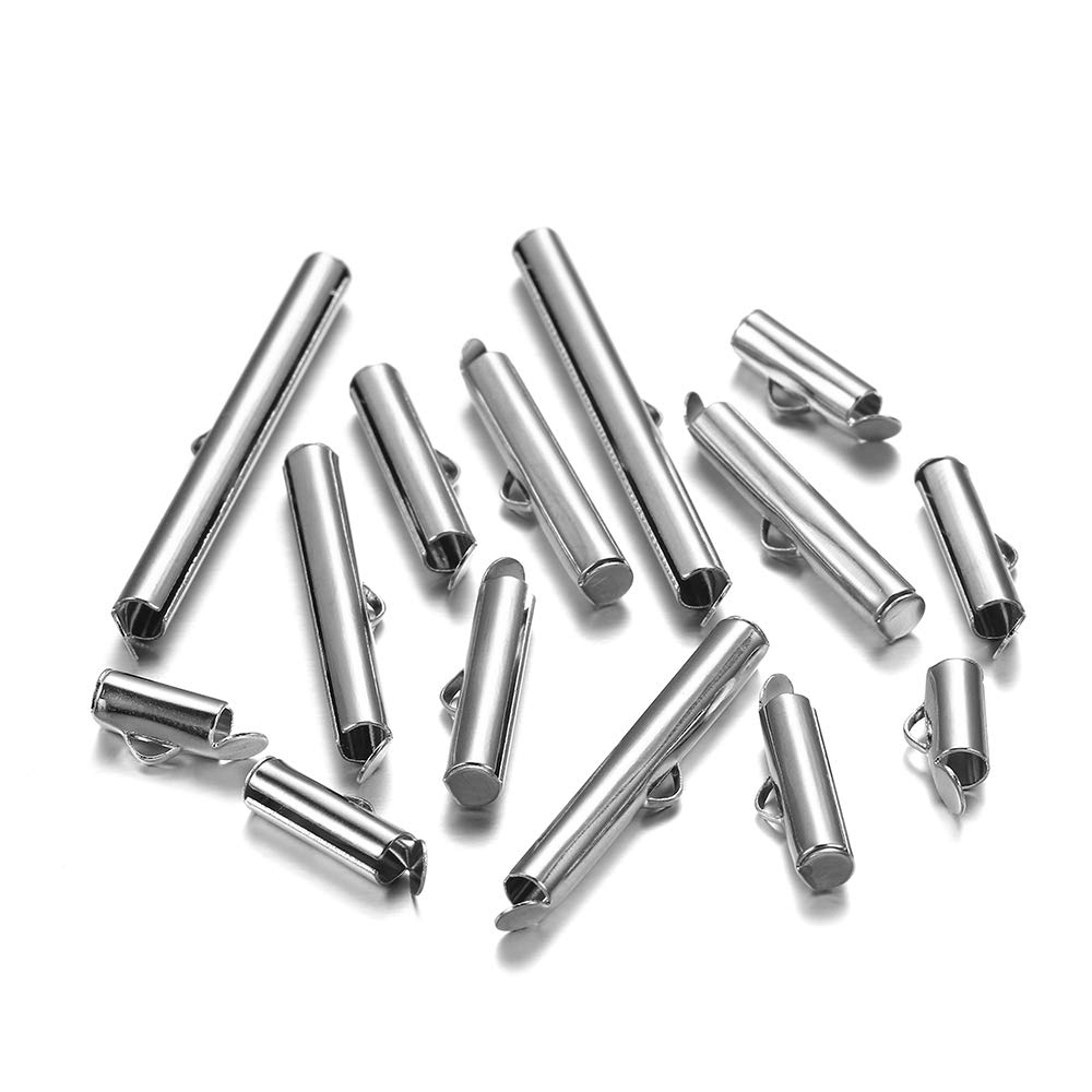 30-50Pcs Crimp End Beads & Slide-On Clasps for DIY Jewelry Making - Rhodium Plated Connectors (35mm x 30Pcs) - Perfect for Bracelets, Necklaces & Craft Projects