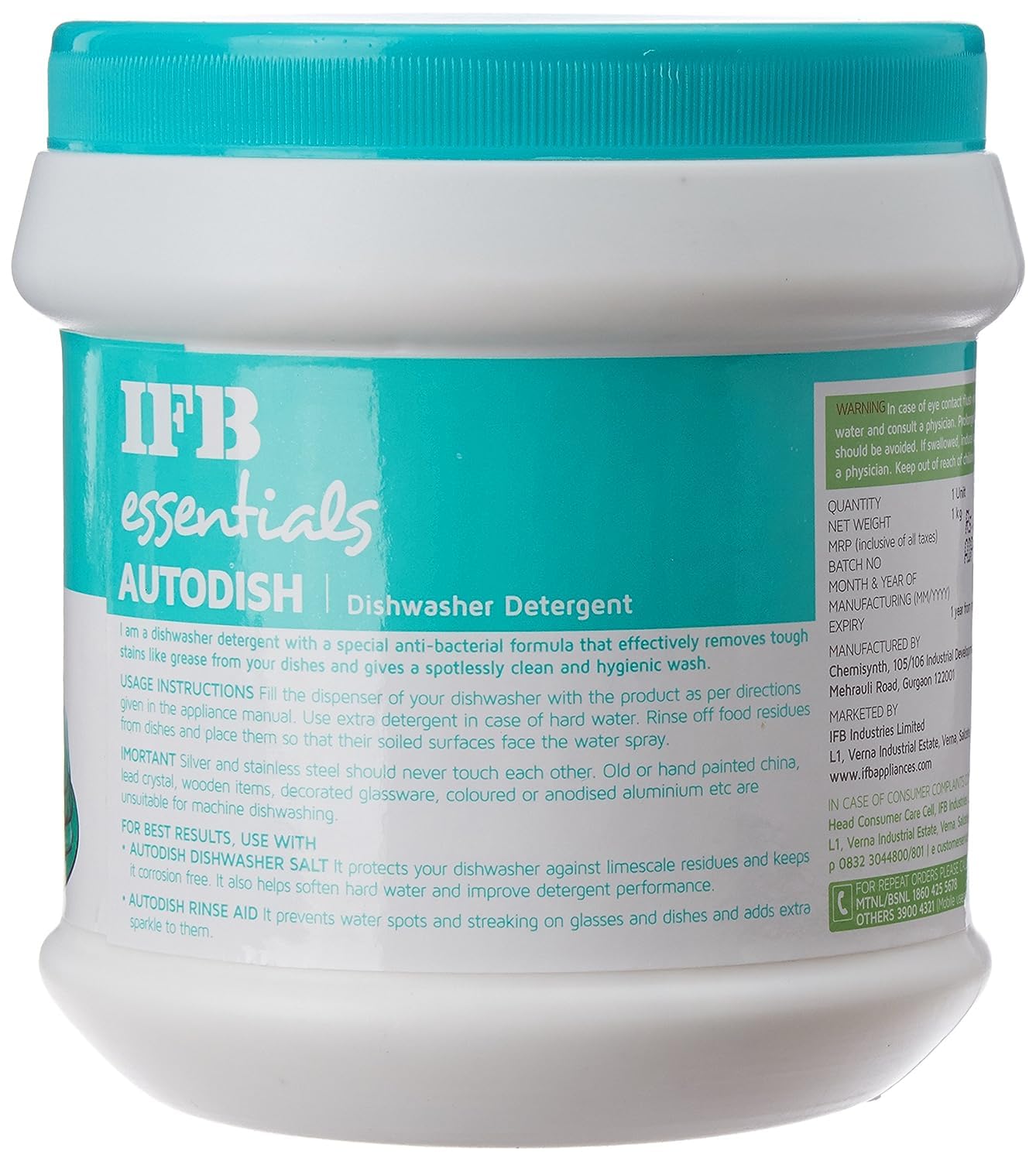 IFB Essentials Autodish Automatic Dishwasher Detergent - 1 kg Pack | Powerful Cleaning for Dishes, Glasses & Silverware | Ideal for Home & Restaurant Use