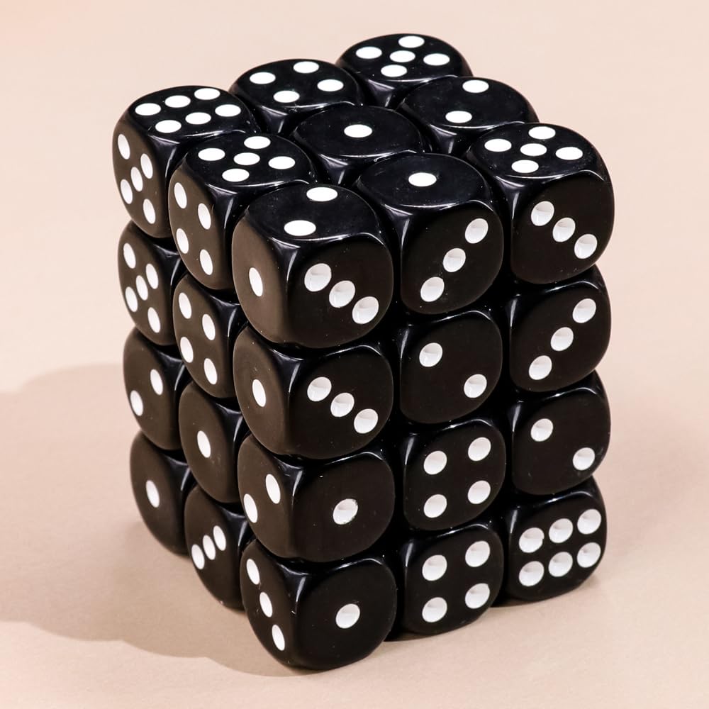 36-Pack 12MM 6-Sided Mini Dice Set - Solid Black Game Dice for Tenzi, Bunco, Math Teaching & Board Games - Includes Portable Plastic Storage Box (Black) - Perfect for Casino Nights, Classroom Activities & Family Game Nights