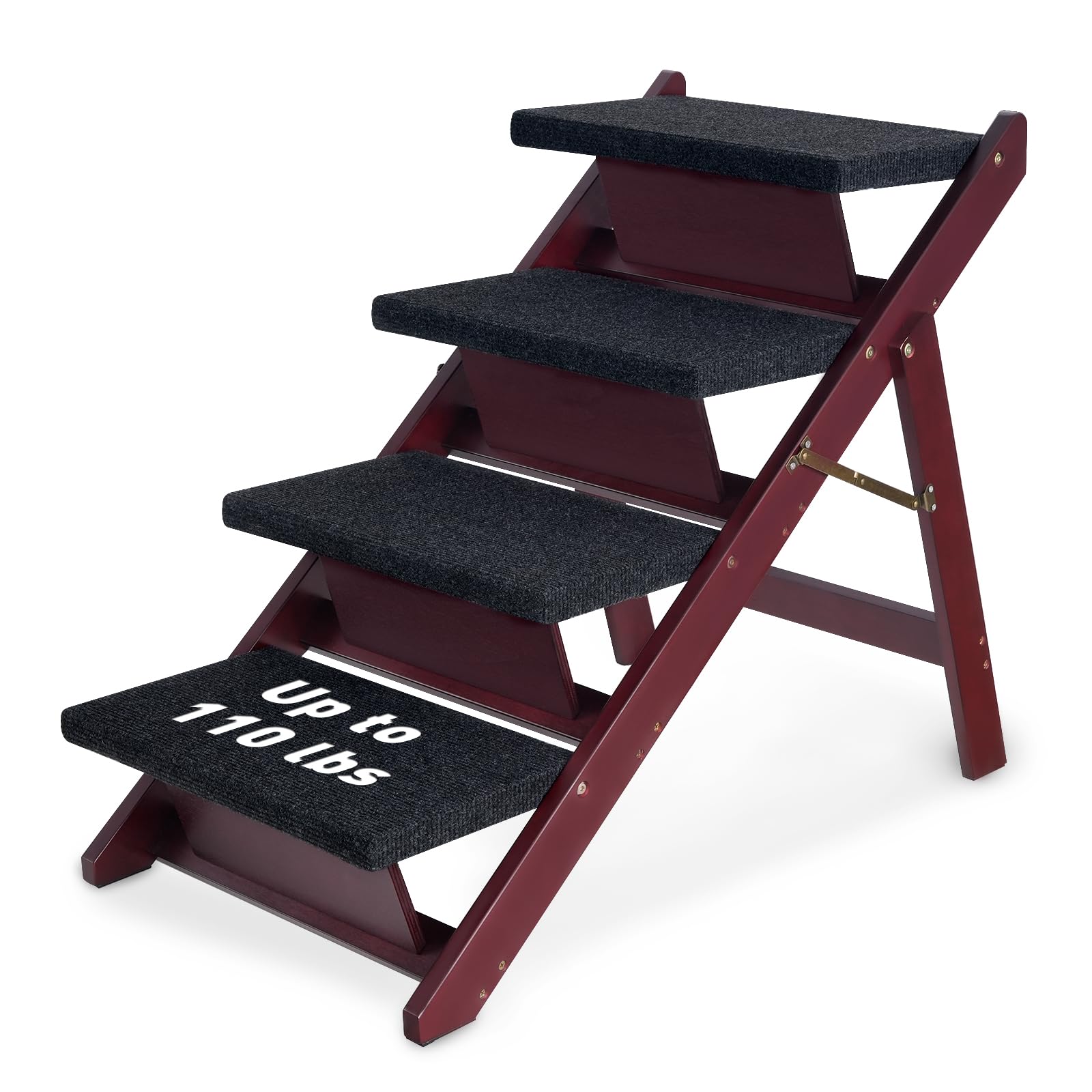 BRIKY Foldable 4-Step Wooden Pet Stairs for Dogs & Cats - Non-Slip Dog Steps for High Beds, Couches & Cars - No Assembly Required - Perfect for Small, Medium & Large Pets (Use for Bed Access, Car Entry & Sofa Climbing)