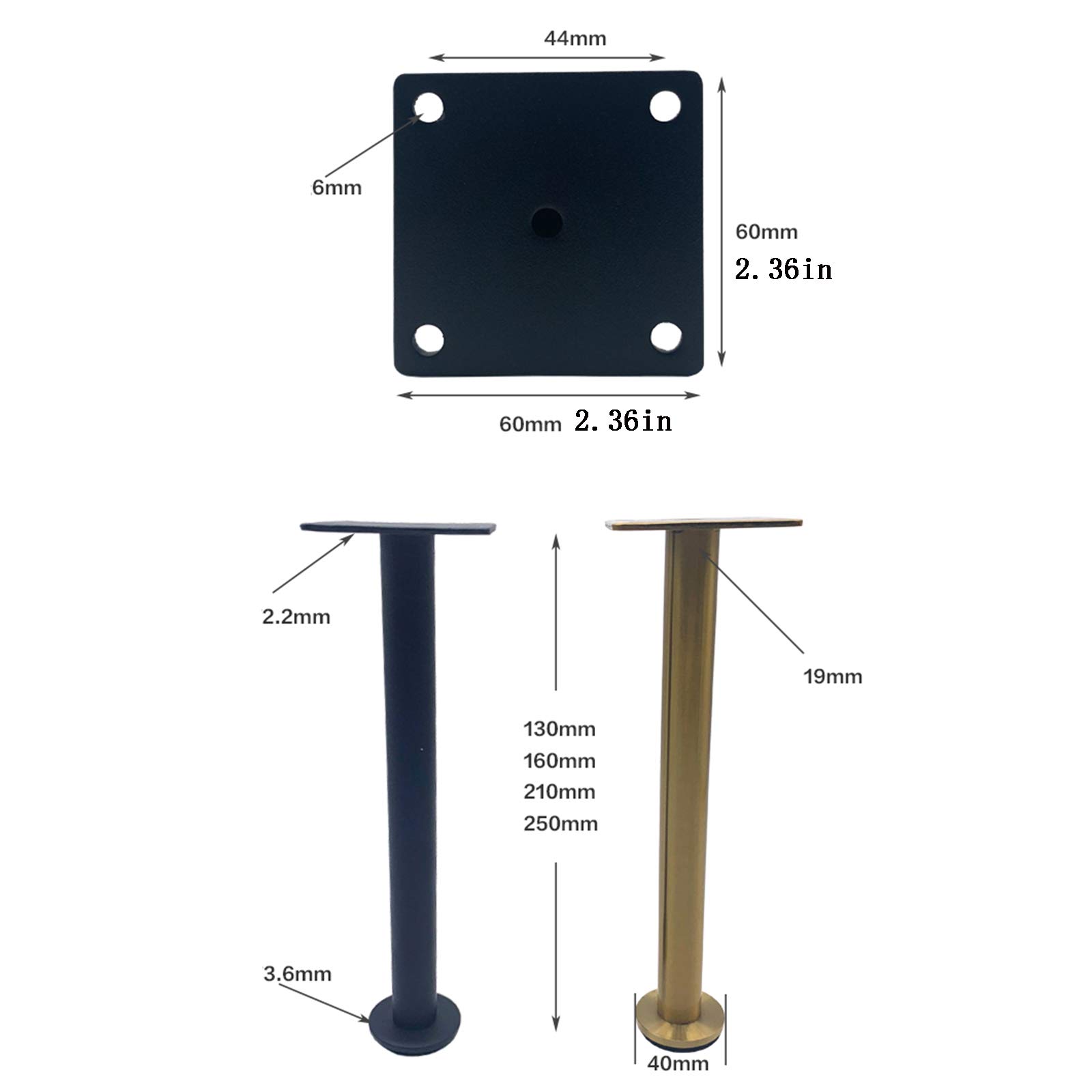 Adjustable Mid Century Modern Metal Desk Legs - 21cm Gold Home Office & Kitchen Table Chair Legs - Durable Computer Desk Furniture Supports for Workstations & Dining Areas