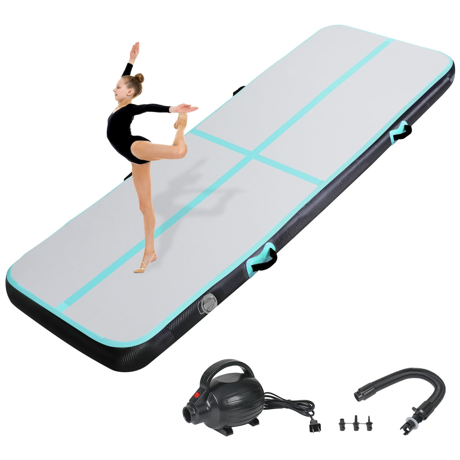 Inflatable Gymnastics Air Tumbling Track Mat - 6ft/10ft/13ft/16ft/20ft Sizes with Electric Air Pump - Portable Training Mat for Kids & Adults - Perfect for Home, Outdoor, Cheerleading, Yoga & Water Park Activities