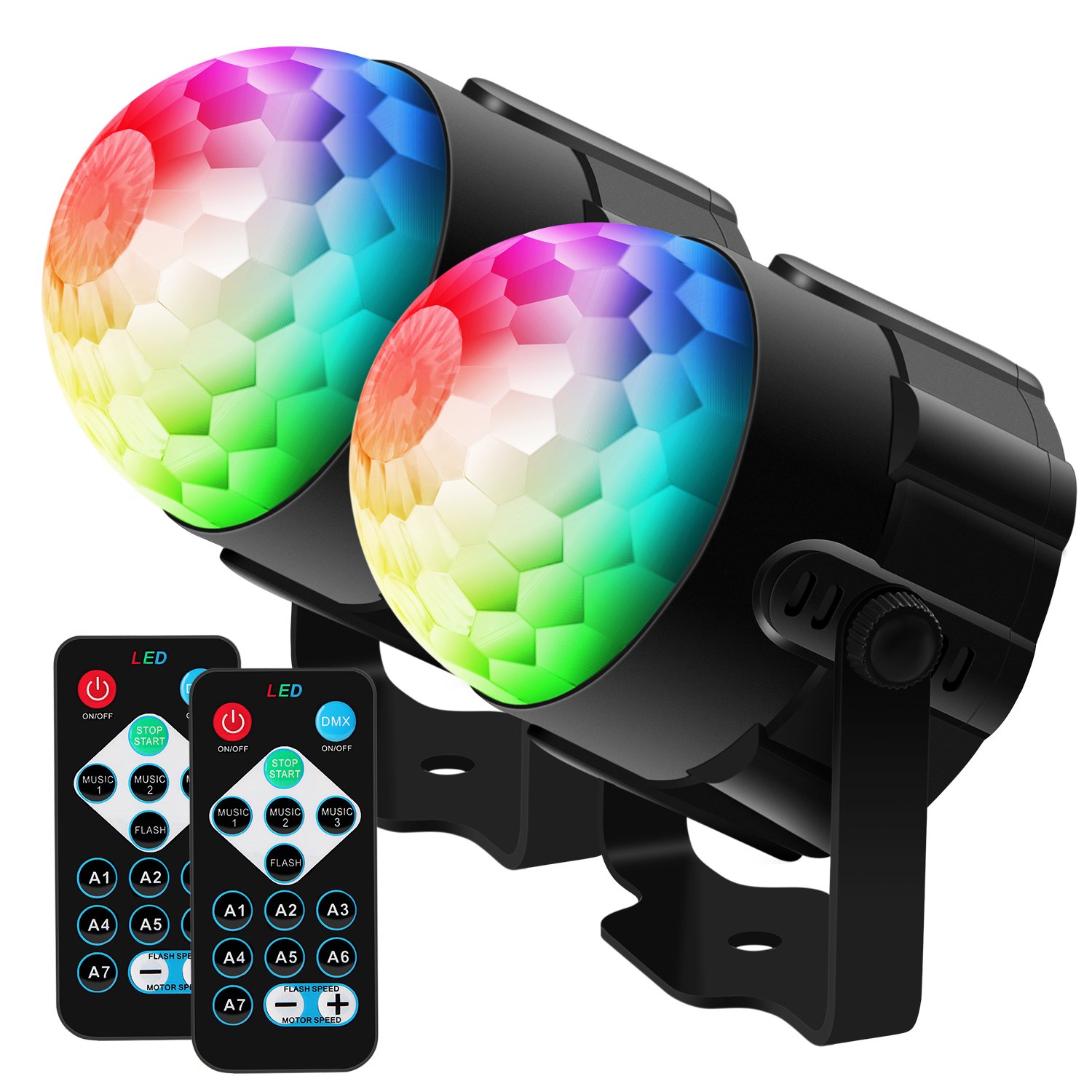 2pcs Disco Ball Party Lights - Sound Activated RGB 7 Color Strobe Lights with Remote Control, DJ Lighting for Home, Party Room, Dance Club & Wedding Shows | Perfect for Birthday Parties, Nightclubs, Stage Performances and Events
