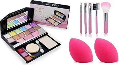 TYA Mini Makeup Kit for Women & Girls - 5 Makeup Brushes Set + 2 Beauty Blenders - Multicolor Cosmetic Set (Pack of 8) - Perfect for Travel, Parties & Everyday Makeup