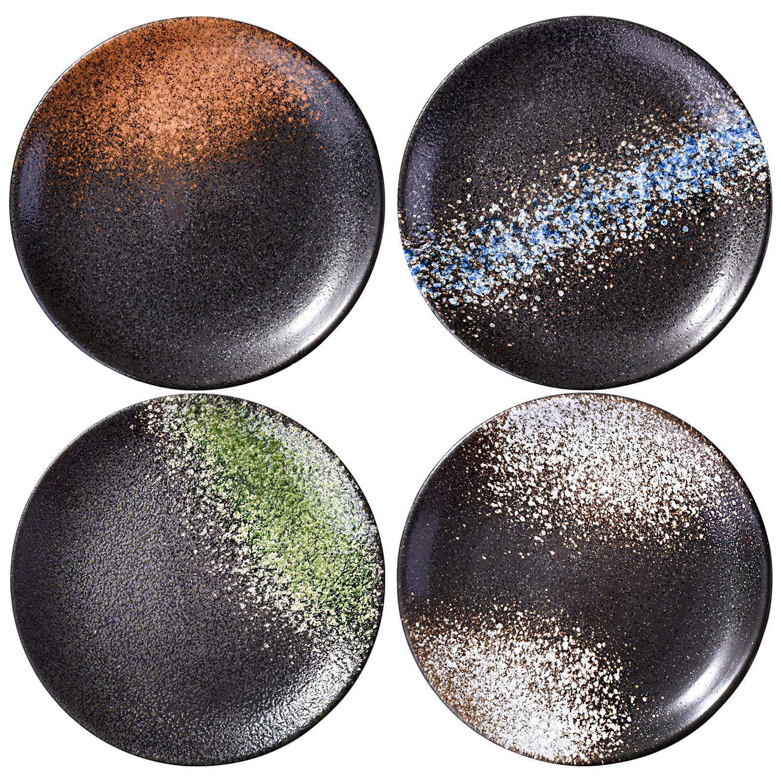 Japanese Style 8-Inch Dinner Plate Set of 4 - Ceramic Appetizer, Dessert & Salad Plates - Microwave, Dishwasher & Oven Safe - Perfect for Family Dinners, Party Serving & Restaurant Use