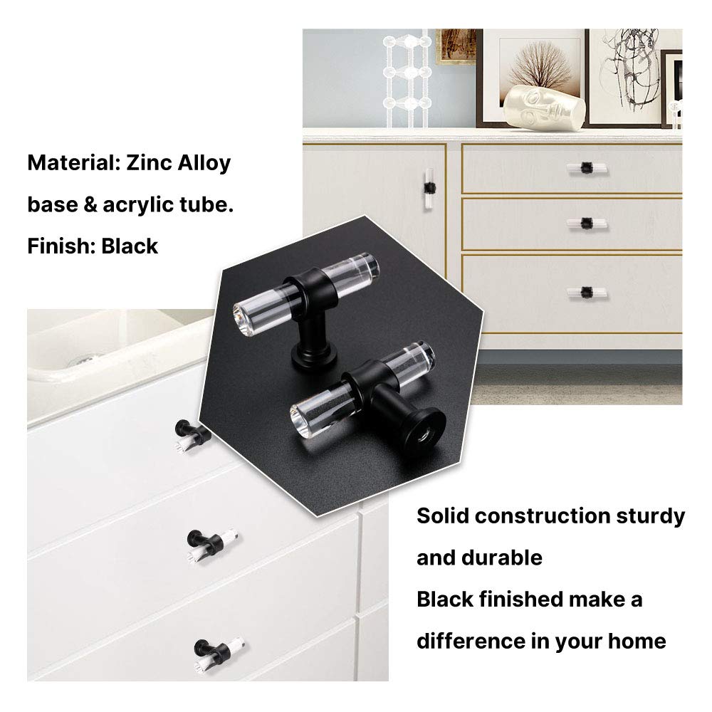 Peaha 50 Pack Clear & Black Acrylic Knobs for Dresser Drawers, Kitchen Cabinets, Bathroom Vanities - 2 Inch Single Hole Cabinet Hardware for Home Decor & Furniture Upgrade