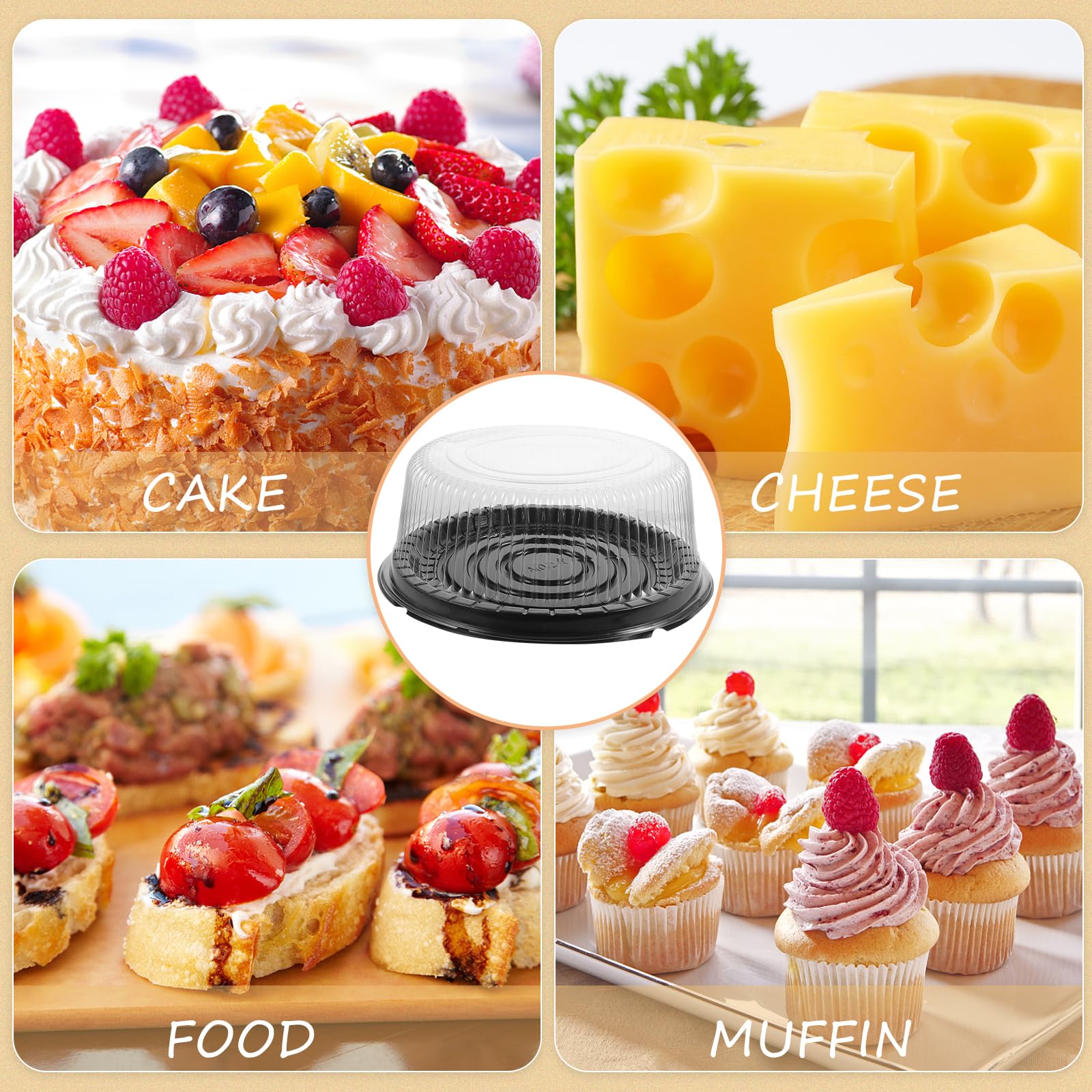 10-Pack 8-Inch Round Disposable Cake Containers with Dome Lids & Cake Boards - Perfect for Mousse Cakes, Pies, Desserts - Ideal for Bakeries, Parties & Catering Events