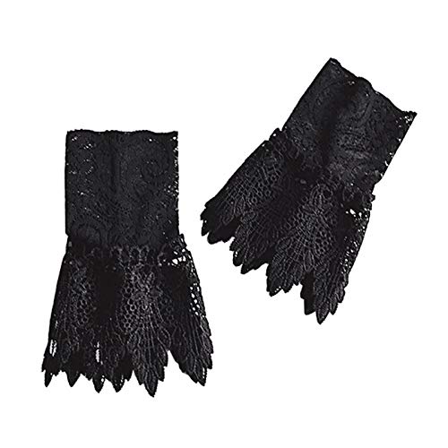2 Pairs Women's Fake Arm Sleeves - White & Black Organza Pleated Cuff Lace Hollow Hook Arm Warmers | Elegant Goddess Style Accessories for Outdoor Activities, Cosplay & Fashion