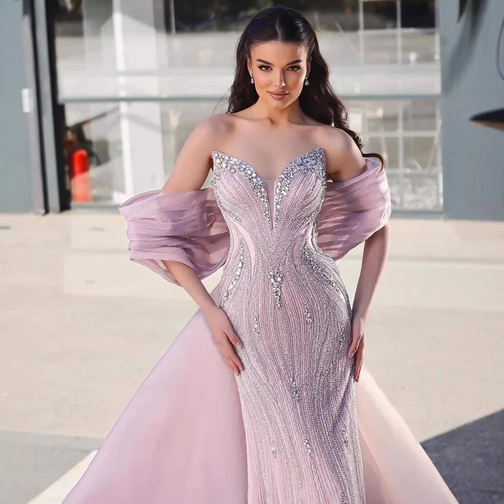 Luxury Designer Pink Mermaid Evening Dress with Big Bow LA73061 - Elegant Formal Gown for Prom, Wedding, Gala & Special Occasions