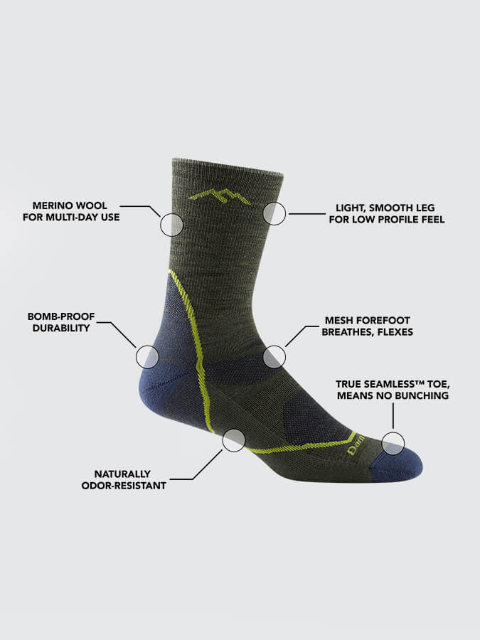 Darn Tough 1972 Light Hiker Micro Crew Lightweight Cushion Socks for Men - Hiking, Walking & Outdoor Adventures