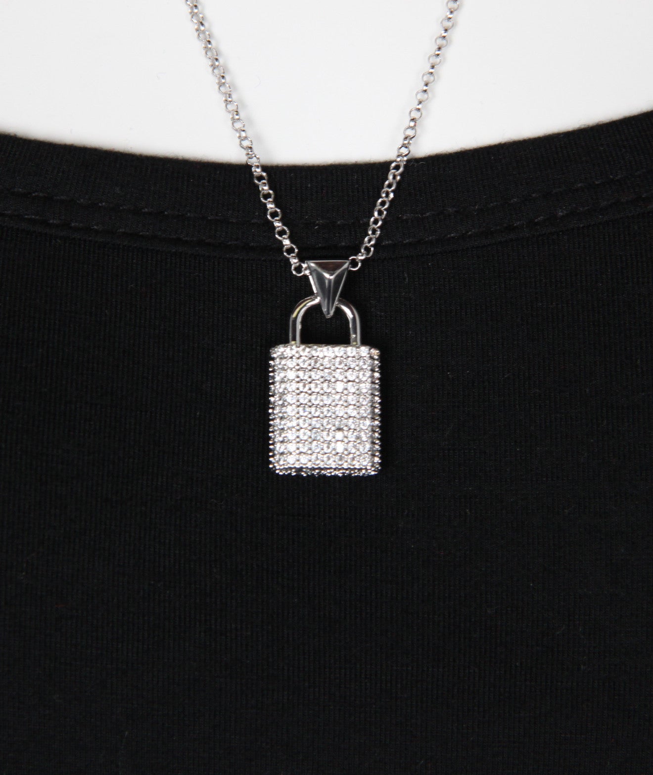 Stylish Silver Pave Padlock Pendant Necklace - Perfect for Everyday Wear, Gifts & Special Occasions