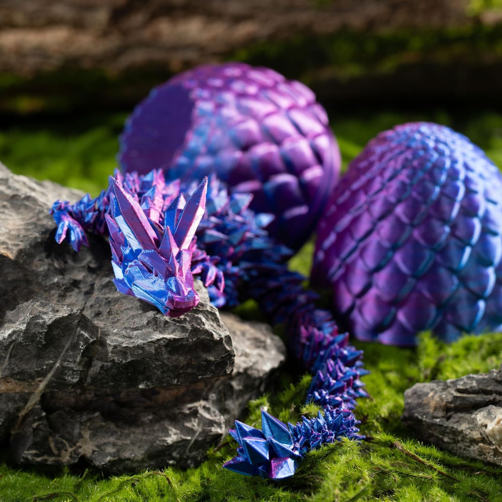 3D Printed Articulated Dragon in Egg - Flexible Poseable Crystal Dragon Toy for Adults, Fidget Toys for Autism & ADHD Relief - Laser Purple - Perfect for Stress Relief, Office Desk Decor, and Collectible Gift