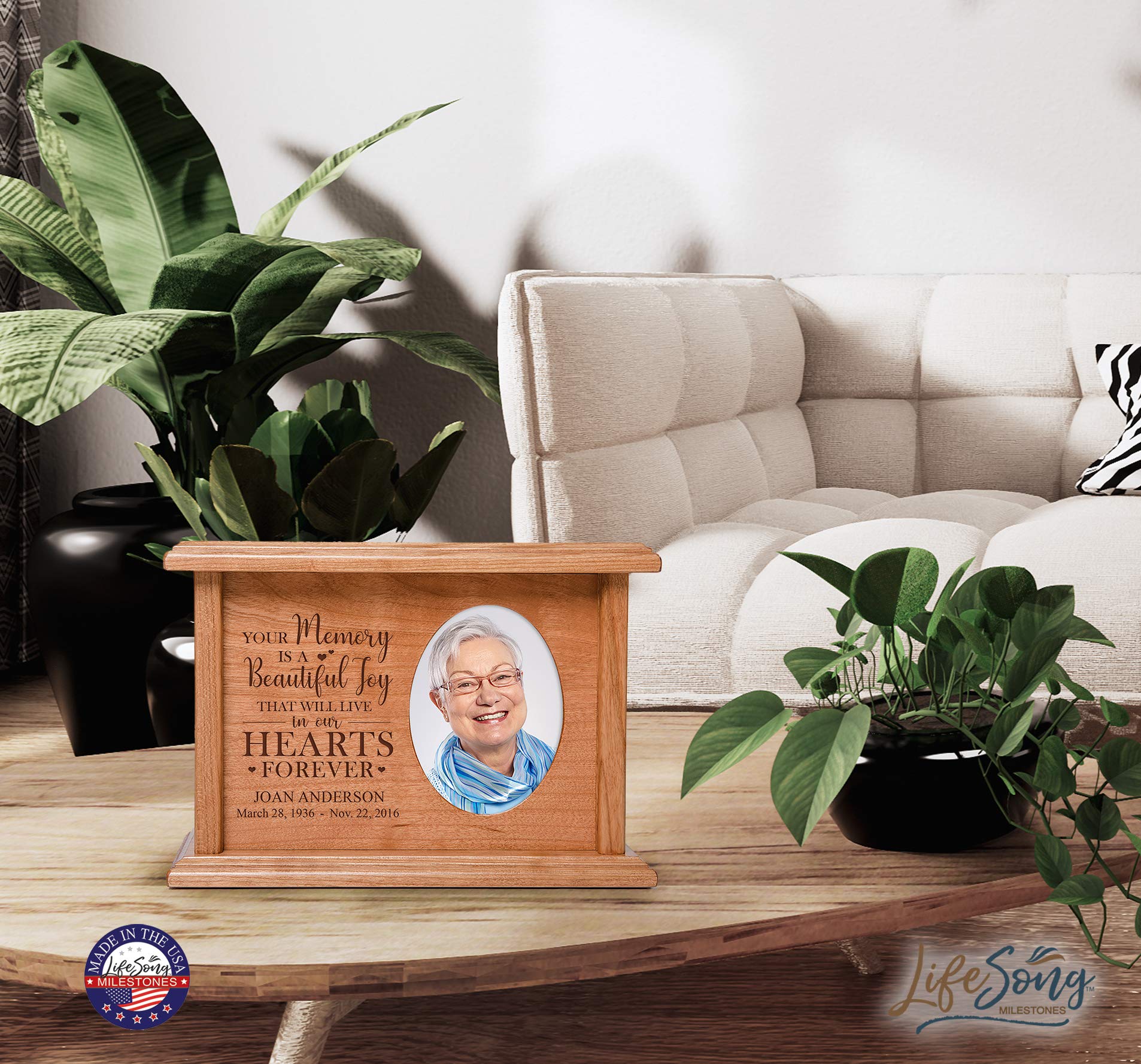 LifeSong Milestones Small Photo Urns - Elegant Wooden Keepsake Urns for Adult Ashes (Men & Women) - Sympathy Gifts for Loss of Loved One - Perfect for Home Memorials, Funeral Services & Cherished Keepsakes
