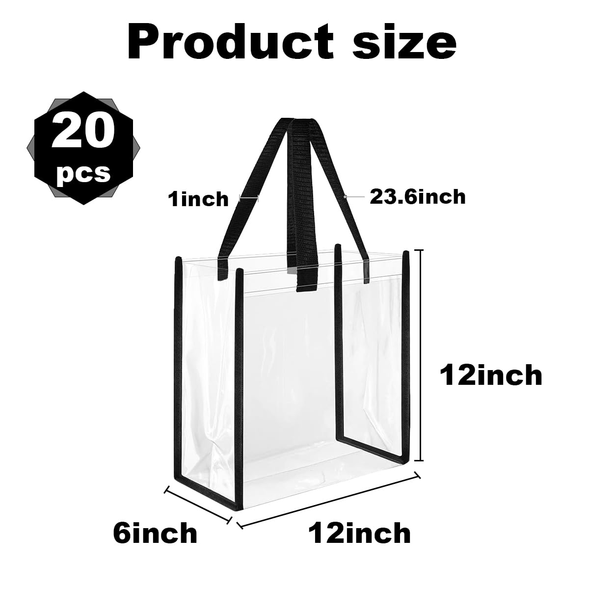 20 Pcs Clear Plastic Tote Bags 12x12x6in for Storage & Organizing