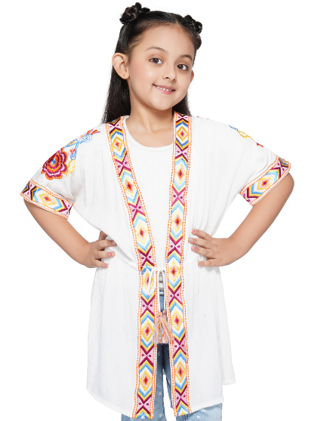 Aztec Embroidered White Beach Cover Up - Bohemian Style Summer Kimono for Women | Perfect for Beach, Pool, Vacation & Festival Outfits