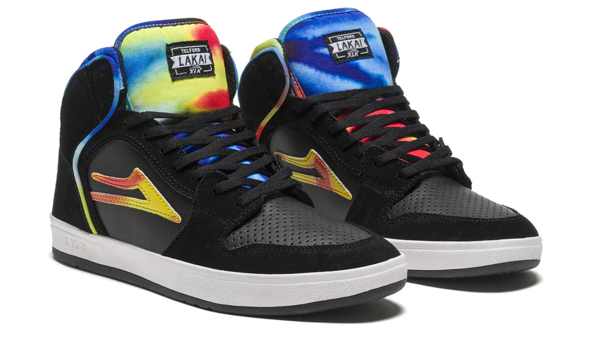 Lakai Telford Skate Shoes - Black Tie Dye High Top Sneakers for Men | Comfortable & Durable Skateboarding Shoes | Perfect for Street Skating, Casual Wear & Urban Fashion