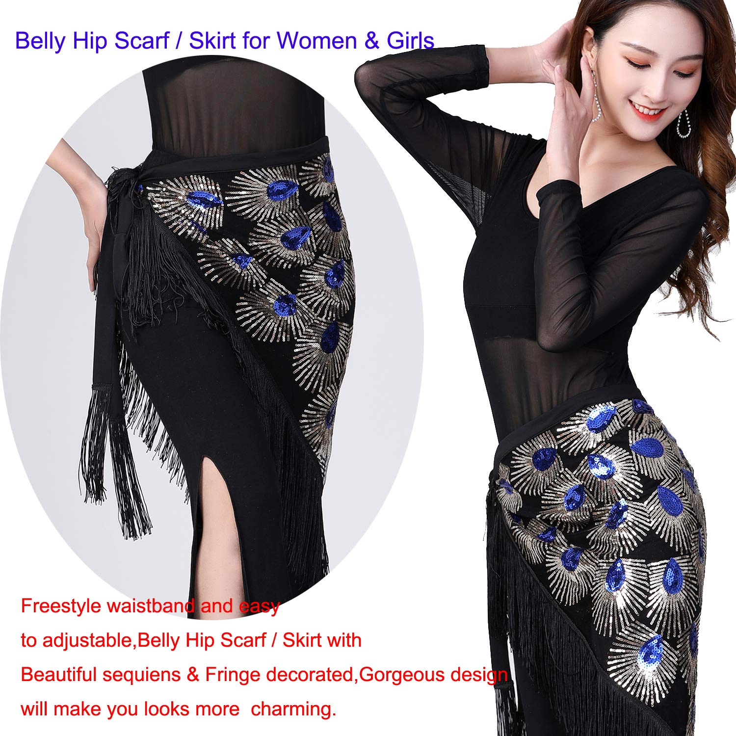 Women's Belly Dance Hip Scarf with Fringe & Sequins - Triangle Skirt for Rave, Costume Party & Performance - Perfect for Dance Classes, Festivals and Cultural Events
