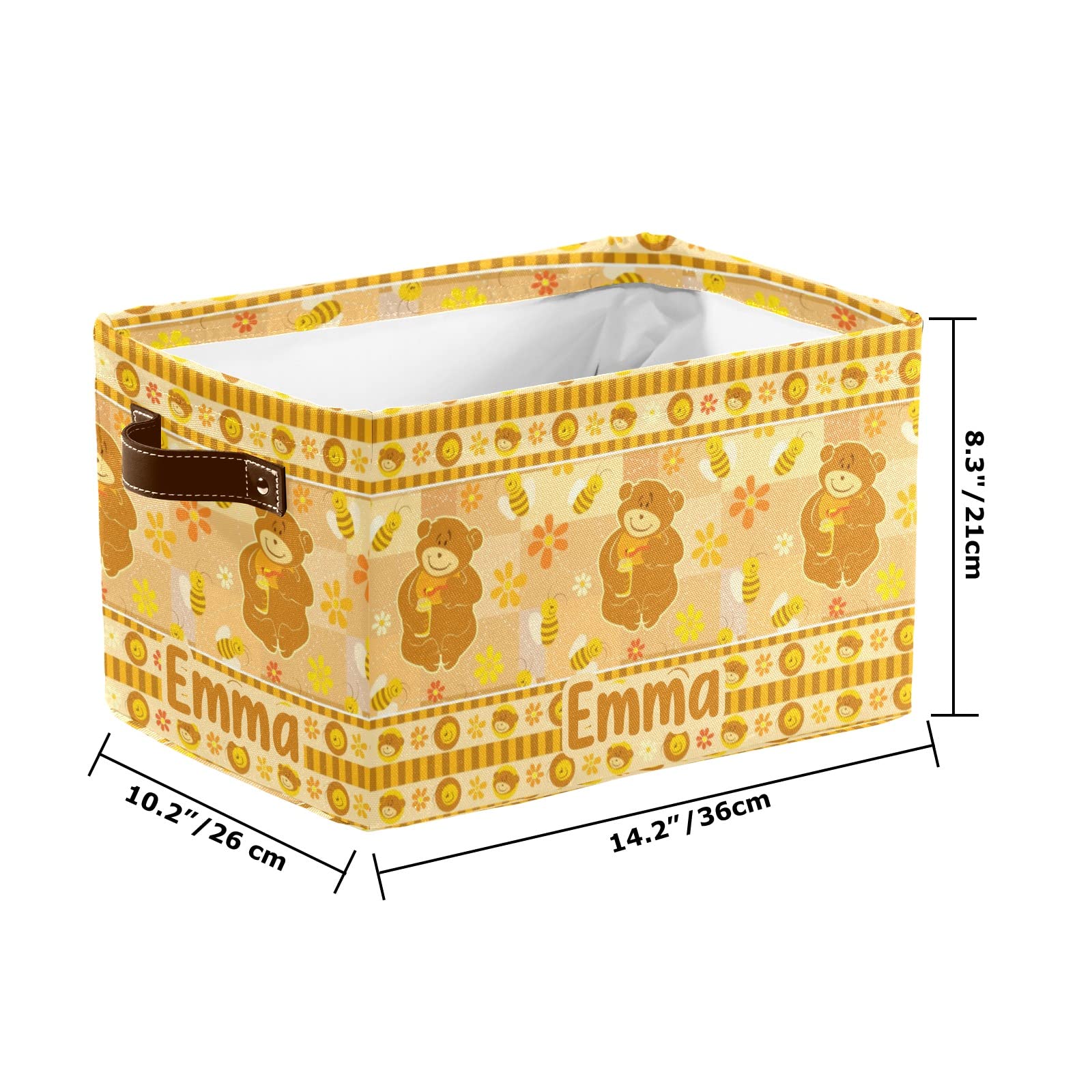 Personalized Honey Bear Storage Baskets with Handles - Large Decorative Organizing Bins for Shelves, Closet, Bathroom & Nursery (4-Pack) - Perfect for Home Organization & Kids Room Decor