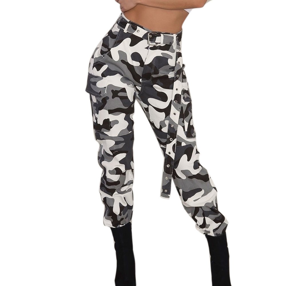 Women's High Waisted Military Cargo Pants - Combat & Casual Camouflage Trousers for Outdoor Adventures & Boho Fashion