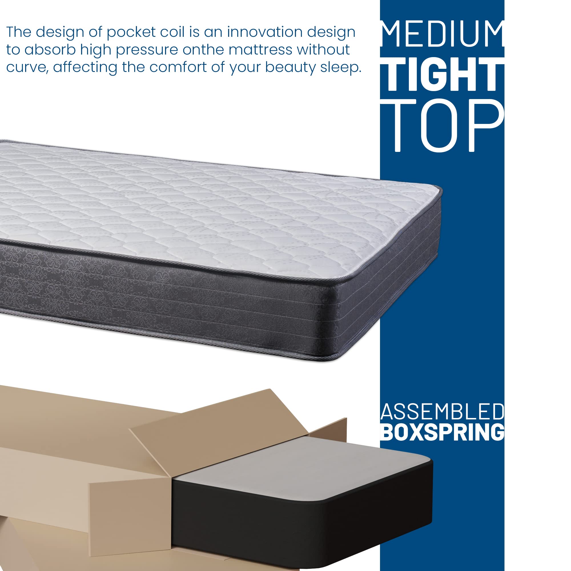 Treaton 9 Inch Hybrid Mattress in a Box - Medium Firm Support for Back Pain Relief, Motion Isolation & Pressure Relief with 4